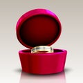 Golden And Silver Ring In Round Red Box Vector
