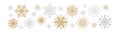 Golden and silver snowflakes. Merry Christmas and happy new year greeting card design element. Vector illustration isolated on Royalty Free Stock Photo