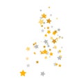 Golden and silver stars composition. Celebration banner. Children room decor. Gold and gray shooting stars. Glitter