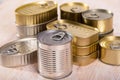 Golden and silver tin cans Royalty Free Stock Photo