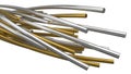 Golden and silver twisting metal rods. 3d illustration