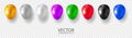 Golden, Silver, White, Grey, Purple, Blue, Cyan Red, Green, Black multicolored glossy balloon set realistic vector stock Royalty Free Stock Photo