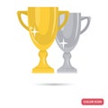 Golden and silver winner cups color flat icon