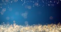 Golden and silver xmas lights on blue background for merry christmas or season greetings message,bright decoration