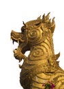 Golden singha lion statue on white background Royalty Free Stock Photo