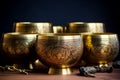 Golden singing bowls. Generate Ai