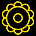 Golden Single Isolated Flat Vector Flower on Black Background.