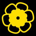 Golden Single Isolated Flat Vector Flower on Black Background