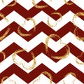 Golden sketch hearts seamless pattern zig zag red