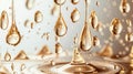 Golden Skincare Oil Drops with Air Bubbles on White Background Royalty Free Stock Photo