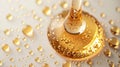 Golden Skincare Oil Drops with Air Bubbles on White Background Royalty Free Stock Photo