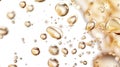 Golden Skincare Oil Drops with Air Bubbles on White Background Royalty Free Stock Photo