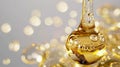 Golden Skincare Oil Drops with Air Bubbles on White Background GenerativeAI