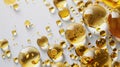 Golden Skincare Oil Drops with Air Bubbles on White Background GenerativeAI