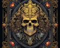 a golden skull with ornate decorations on a black background Royalty Free Stock Photo