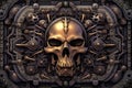 a golden skull surrounded by gears and metal Royalty Free Stock Photo