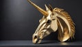 Golden skull of a unicorn hanging on a black wall Royalty Free Stock Photo