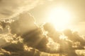 Golden sky cloud light rays bright like morning heaven day and god blessing nature background Royalty Free Stock Photo