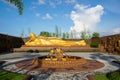 Golden sleeping buddha at vihara dharma shanti, tanjung uban, bintan, riau island