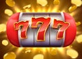 Golden slot machine with flying golden coins wins the jackpot. Big win concept. Royalty Free Stock Photo