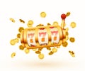 Golden slot machine with flying golden coins wins the jackpot. Big win concept Royalty Free Stock Photo