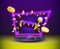 Golden slot machine wins the jackpot Royalty Free Stock Photo