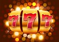 Golden slot machine wins the jackpot. 777 Big win casino concept. Royalty Free Stock Photo