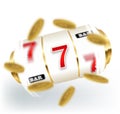 Golden slot machine wins the jackpot. 777 Big win concept. Casino jackpot. Royalty Free Stock Photo
