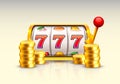 Golden slot machine wins the jackpot. Royalty Free Stock Photo