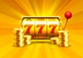 Golden slot machine wins the jackpot. Royalty Free Stock Photo