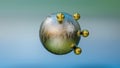 golden small balls on the surface of a silvery large sphere. abstract three-dimensional composition. 3d render