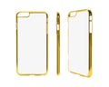 Golden smartphone case on isolated background with clipping path. Blank protection mobile mock up for montage or your design