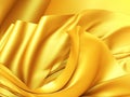 Golden smooth satin silk fabric flying waves. Luxury beautiful b Royalty Free Stock Photo