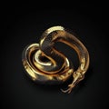 Golden snake on a black background, gold-plated snake close-up, Royalty Free Stock Photo