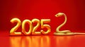 Golden Snake and 2025 in Shiny Gold on Red Background - Symbolizing New Year and Change. Chinese New Year, Lunar new year, Spring