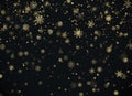 Golden snowfall. Christmas background. New Year and Christmas pattern with golden snowflakes on black background. Vector