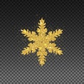 Golden Snowflake with Glittering Effect on Transparent Background. Christmas Decoration with Sparkling Light Effect. New Year 2017 Royalty Free Stock Photo