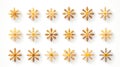 Golden snowflakes isolated on a white background for winter holidays decoration. Christmas and New Year, Royalty Free Stock Photo