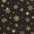 Golden snowflakes onblack background. EPS 10 Royalty Free Stock Photo