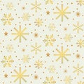 Classic golden snowflakes and stars seamless pattern