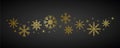 Golden snowflakes and stars border on dark background