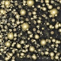 Golden snowflakes swirling on a black background. Falling snow at night. New Year, Christmas. Royalty Free Stock Photo