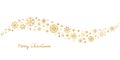 Golden snowflakes wave. Glitter gold border with snowflakes, snow and stars on white background. Merry Christmas and Royalty Free Stock Photo