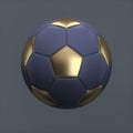 Golden Soccer Ball. Sport Ball 3D Rendering. Mono Colored Gray Background.