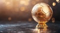 Golden soccer ball trophy on sparkling background Royalty Free Stock Photo