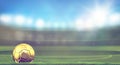 Golden soccer football ball in stadium 3d