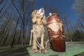 Golden spaniel with Indian drum rastaman Ukreina