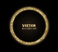 Golden sparkle background, glitter circle frame. Black and gold vector dust. Royalty Free Stock Photo