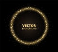 Golden sparkle background, glitter circle frame. Black and gold vector dust. Royalty Free Stock Photo