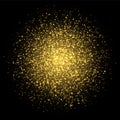 Golden sparkles, abstract luminous particles, yellow stardust explosion. Flying Christmas glares and sparks. Royalty Free Stock Photo